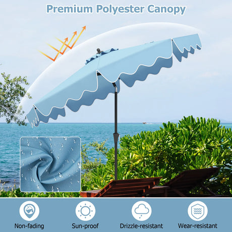 9 Feet Patio Umbrella with Crank Handle and Push Button Tilt-Navy
