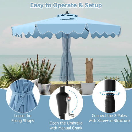 9 Feet Patio Umbrella with Crank Handle and Push Button Tilt-Navy