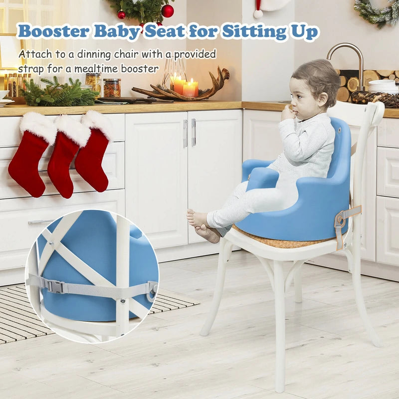 6-in-1 Convertible Baby Booster Seat with Tray Wheels-Blue