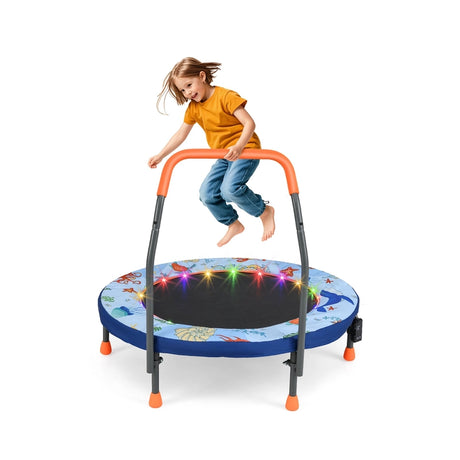 90 cm Folding  Mini Trampoline for Kids with Lights and Padded Safety Cover-Blue