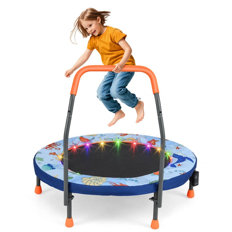 90 cm Folding  Mini Trampoline for Kids with Lights and Padded Safety Cover-Blue