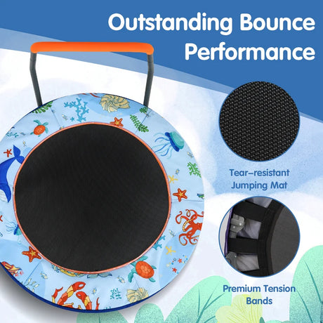 90 cm Folding  Mini Trampoline for Kids with Lights and Padded Safety Cover-Blue