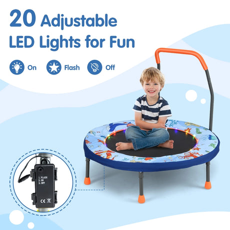 90 cm Folding  Mini Trampoline for Kids with Lights and Padded Safety Cover-Blue
