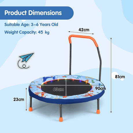 90 cm Folding  Mini Trampoline for Kids with Lights and Padded Safety Cover-Blue