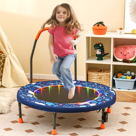 90 cm Folding  Mini Trampoline for Kids with Lights and Padded Safety Cover-Navy
