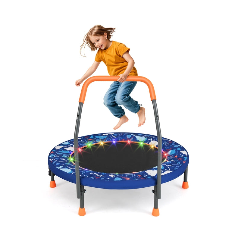 90 cm Folding  Mini Trampoline for Kids with Lights and Padded Safety Cover-Navy