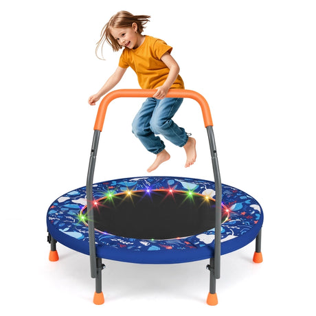 90 cm Folding  Mini Trampoline for Kids with Lights and Padded Safety Cover-Navy