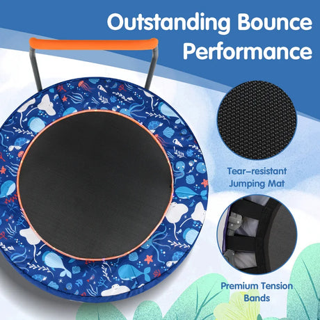 90 cm Folding  Mini Trampoline for Kids with Lights and Padded Safety Cover-Navy