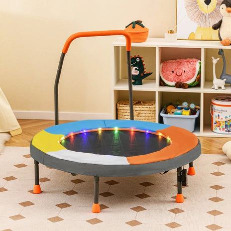 90 cm Folding  Mini Trampoline for Kids with Lights and Padded Safety Cover-Orange