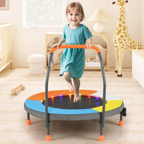 90 cm Folding  Mini Trampoline for Kids with Lights and Padded Safety Cover-Orange