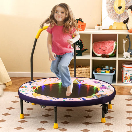 90 cm Folding  Mini Trampoline for Kids with Lights and Padded Safety Cover-Pink