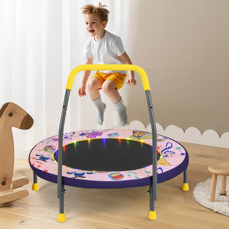 90 cm Folding  Mini Trampoline for Kids with Lights and Padded Safety Cover-Pink