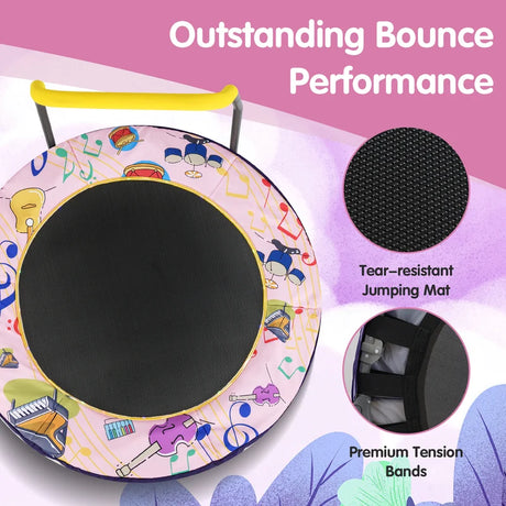 90 cm Folding  Mini Trampoline for Kids with Lights and Padded Safety Cover-Pink