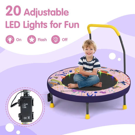 90 cm Folding  Mini Trampoline for Kids with Lights and Padded Safety Cover-Pink