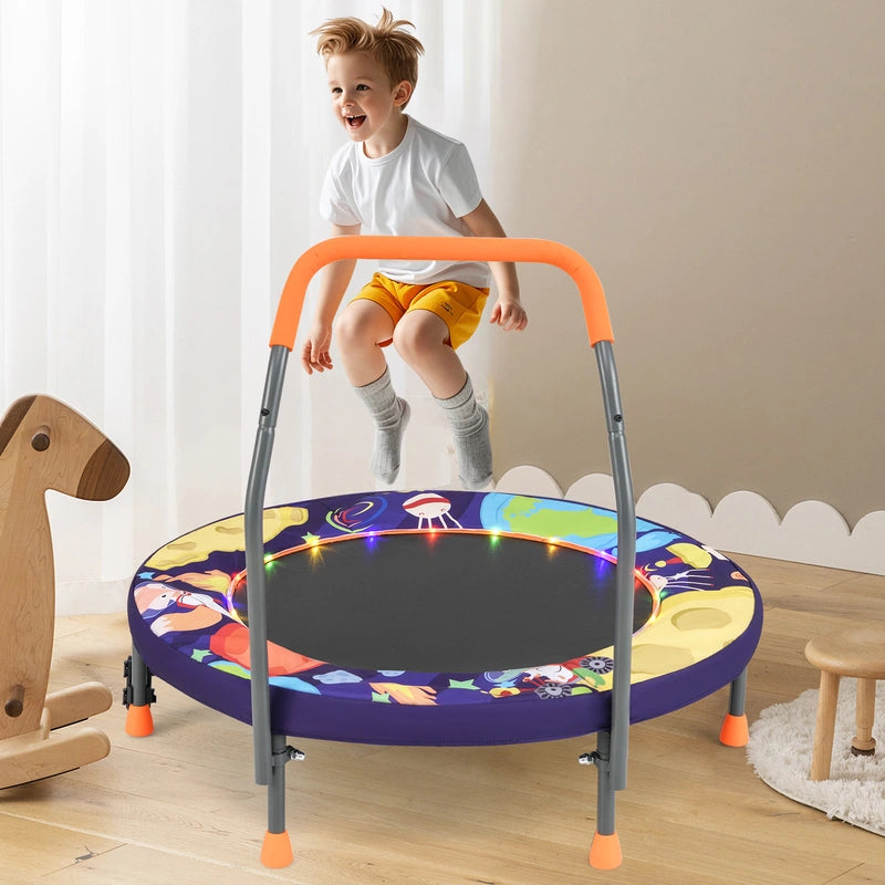 90 cm Folding  Mini Trampoline for Kids with Lights and Padded Safety Cover-Purple