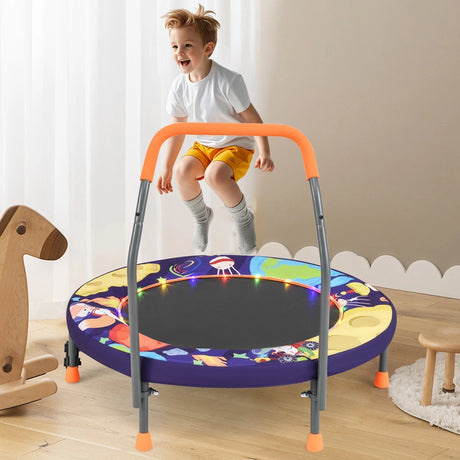 90 cm Folding  Mini Trampoline for Kids with Lights and Padded Safety Cover-Purple