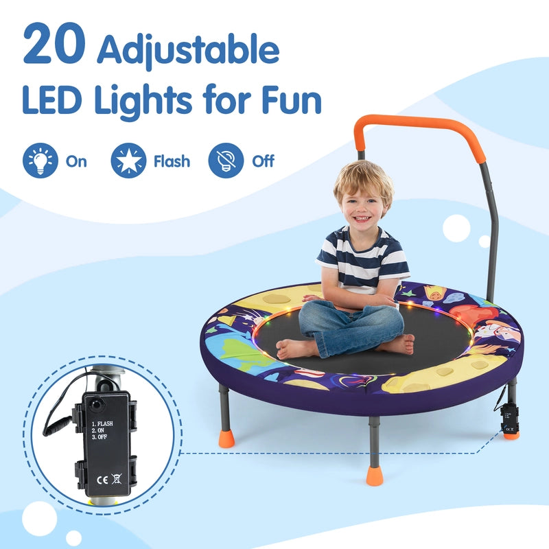 90 cm Folding  Mini Trampoline for Kids with Lights and Padded Safety Cover-Purple