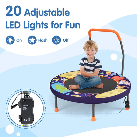 90 cm Folding  Mini Trampoline for Kids with Lights and Padded Safety Cover-Purple