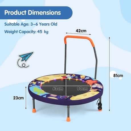 90 cm Folding  Mini Trampoline for Kids with Lights and Padded Safety Cover-Purple