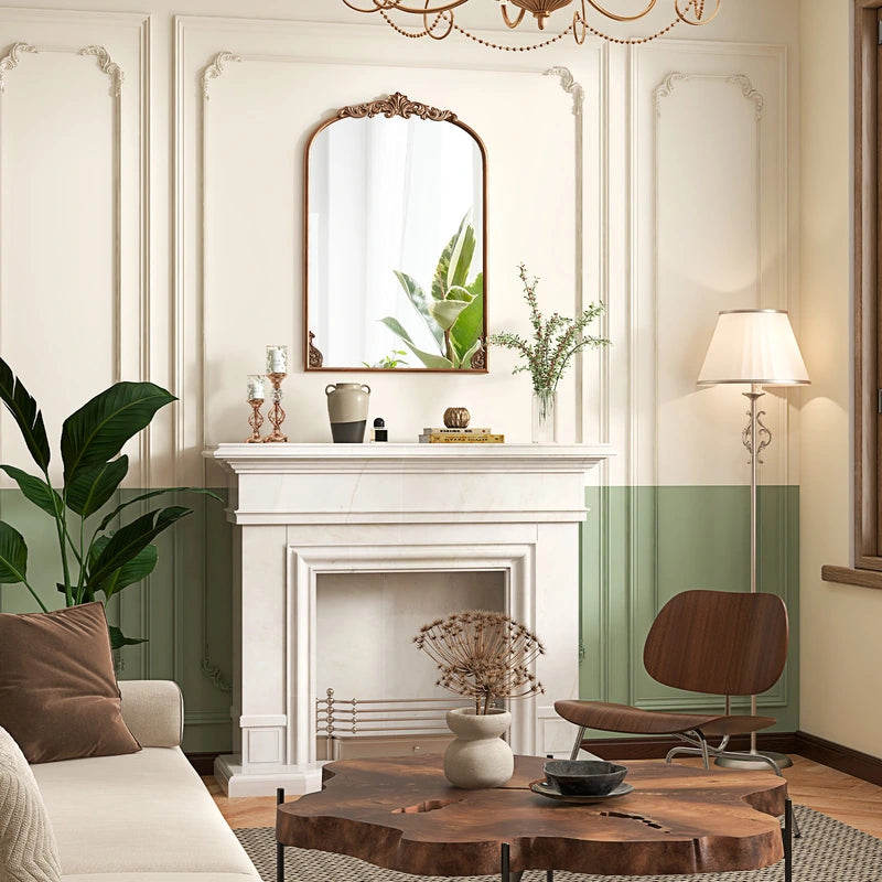 Arched Mirror for Wall Gold Traditional Vintage Ornate Baroque Mirror with Metal Frame-M