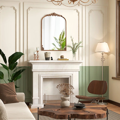 Arched Mirror for Wall Gold Traditional Vintage Ornate Baroque Mirror with Metal Frame-M
