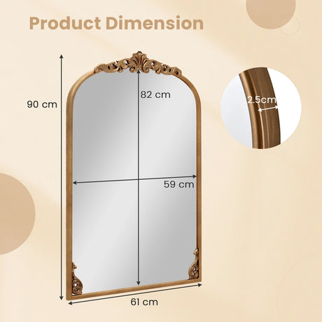 Arched Mirror for Wall Gold Traditional Vintage Ornate Baroque Mirror with Metal Frame-M