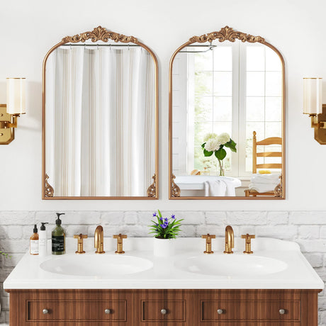 Arched Mirror for Wall Gold Traditional Vintage Ornate Baroque Mirror with Metal Frame-M