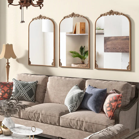Arched Mirror for Wall Gold Traditional Vintage Ornate Baroque Mirror with Metal Frame-M