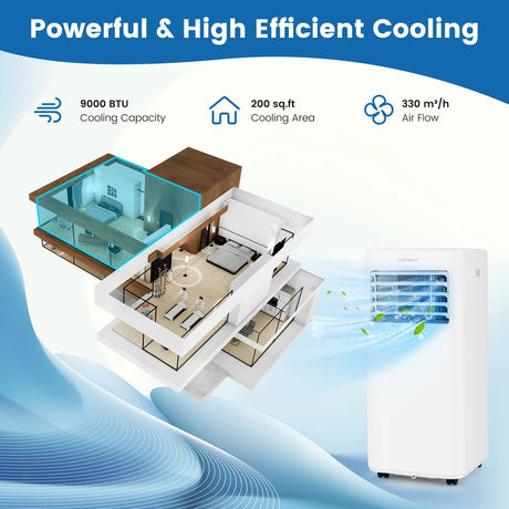 7000/9000 BTU 4-in-1 Portable Air Conditioner with Remote Control-9000 BTU