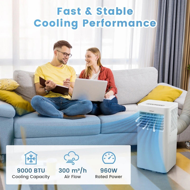 9000 BTU 4-in-1 Portable Air Conditioner with Built-in Dehumidifier and Smart Sleep Mode-WHite