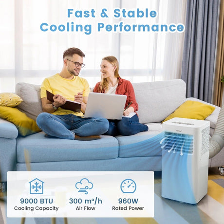 9000 BTU 4-in-1 Portable Air Conditioner with Built-in Dehumidifier and Smart Sleep Mode-WHite