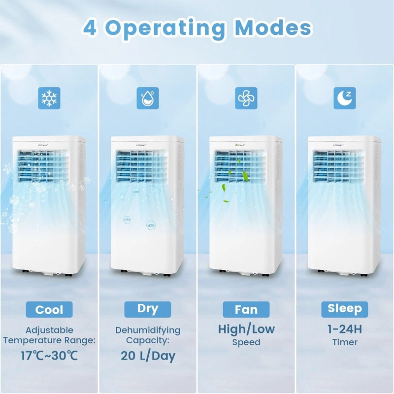 9000 BTU 4-in-1 Portable Air Conditioner with Built-in Dehumidifier and Smart Sleep Mode-WHite
