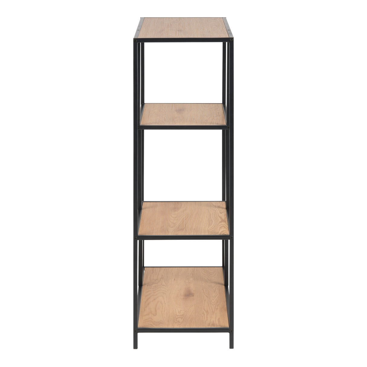 Seaford Black Metal Asymmetrical Bookcase with 3 Oak Shelves