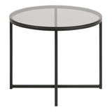 Cross Round Metal Side Table with Smoked Glass Top