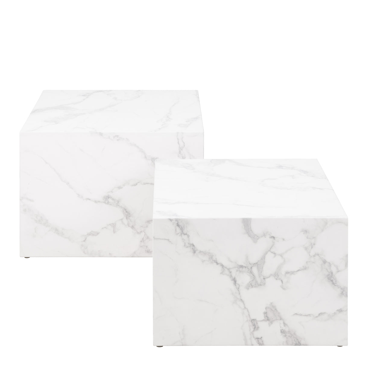 Dice Square Coffee Table Set in White Marble Carrara