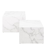 Dice Square Coffee Table Set in White Marble Carrara