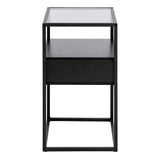 Randolf Bedside Table in Black with Smoked Glass