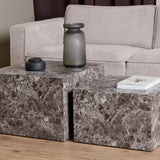 Dice Square Coffee Table Set in Light Brown Emperador Rough Paper