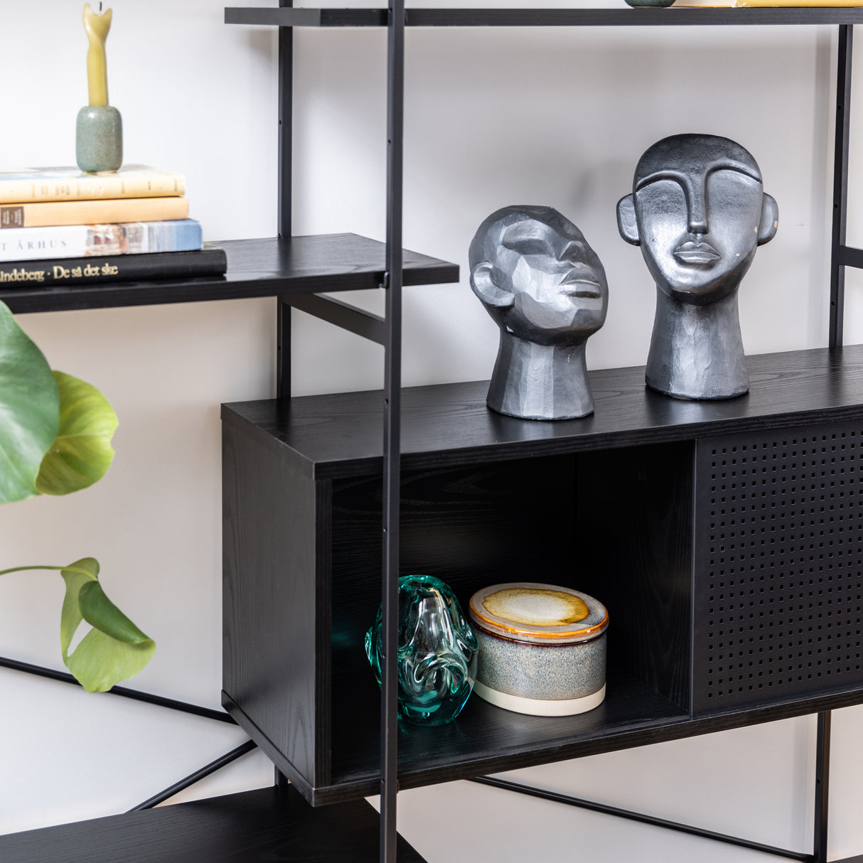 Angus Bookcase with 1 Sliding Door & 5 Shelves in Black