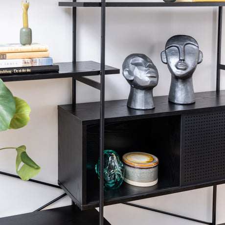Angus Bookcase with 1 Sliding Door & 5 Shelves in Black