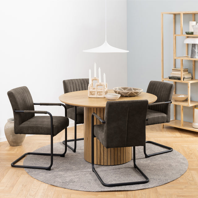 Yale Dining Table in Oak 120x75cm includes 4 Adele Fabric Dining Chairs in Grey