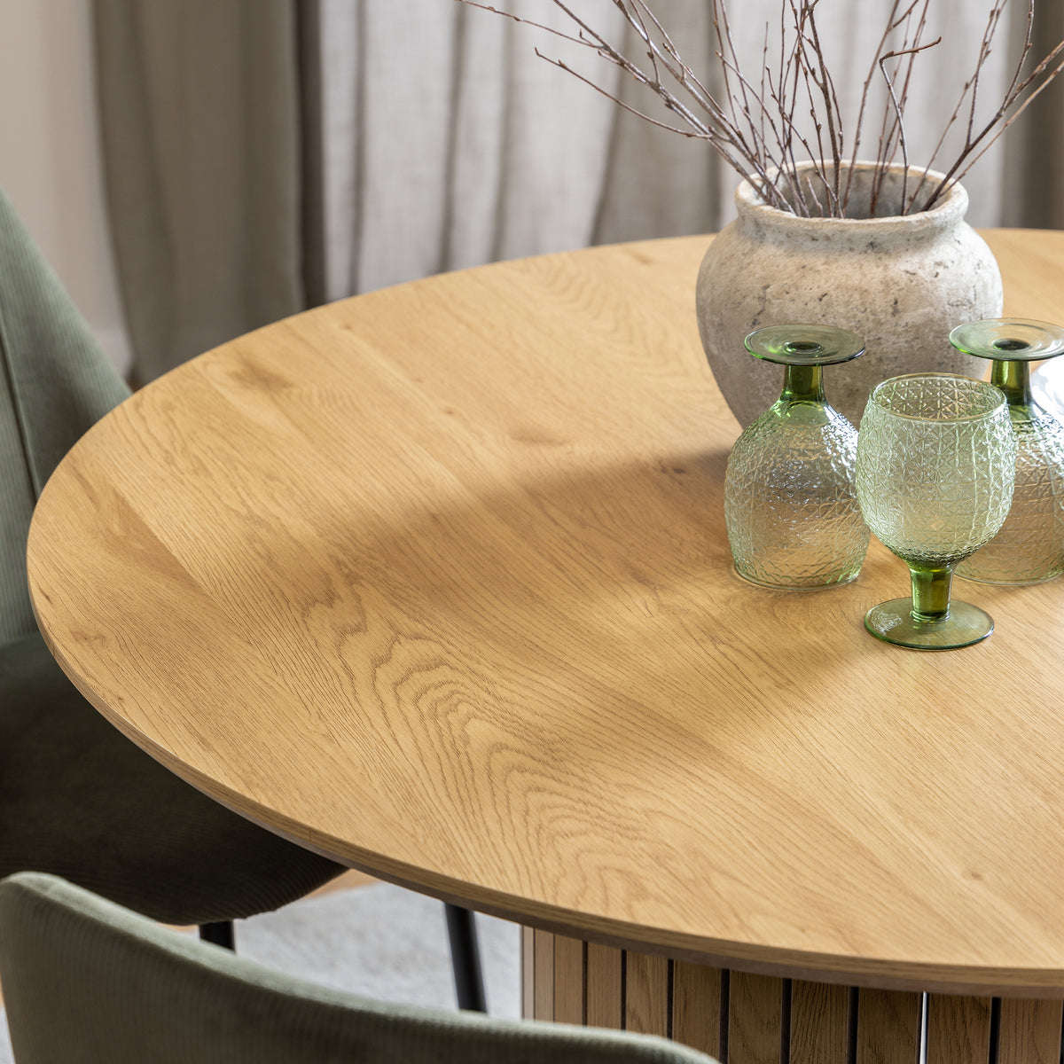 Yale Dining Table in Oak 120x75cm includes 4 Adele Fabric Dining Chairs in Grey