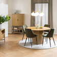Yale Dining Table in Oak 120x75cm includes 4 Ines Dining Chairs in Olive Green