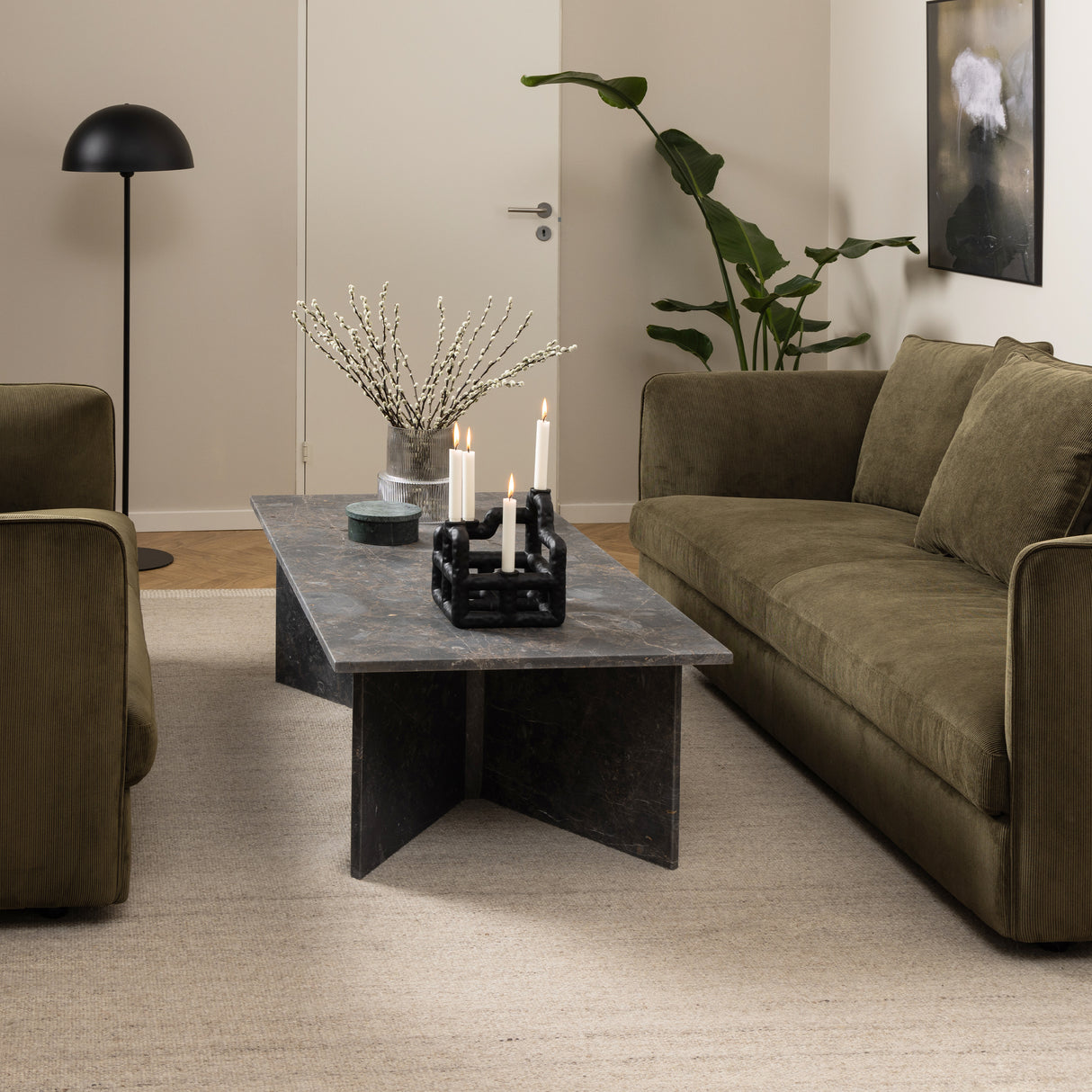 Vega Coffee Table with Marron Marble Top 90cm