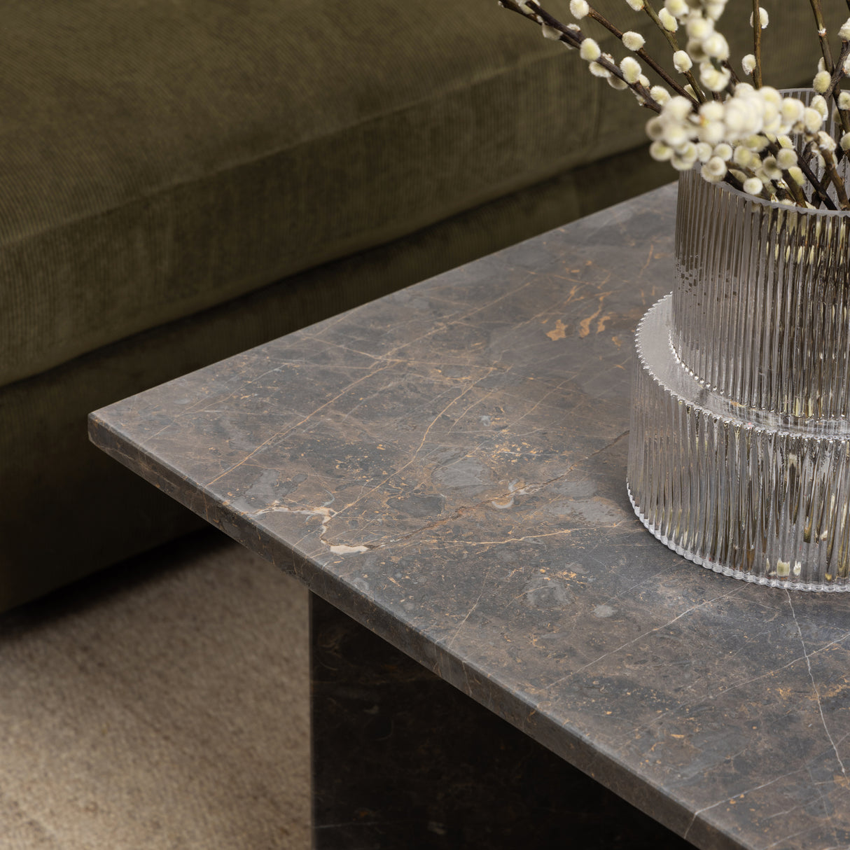 Vega Coffee Table with Marron Marble Top 90cm