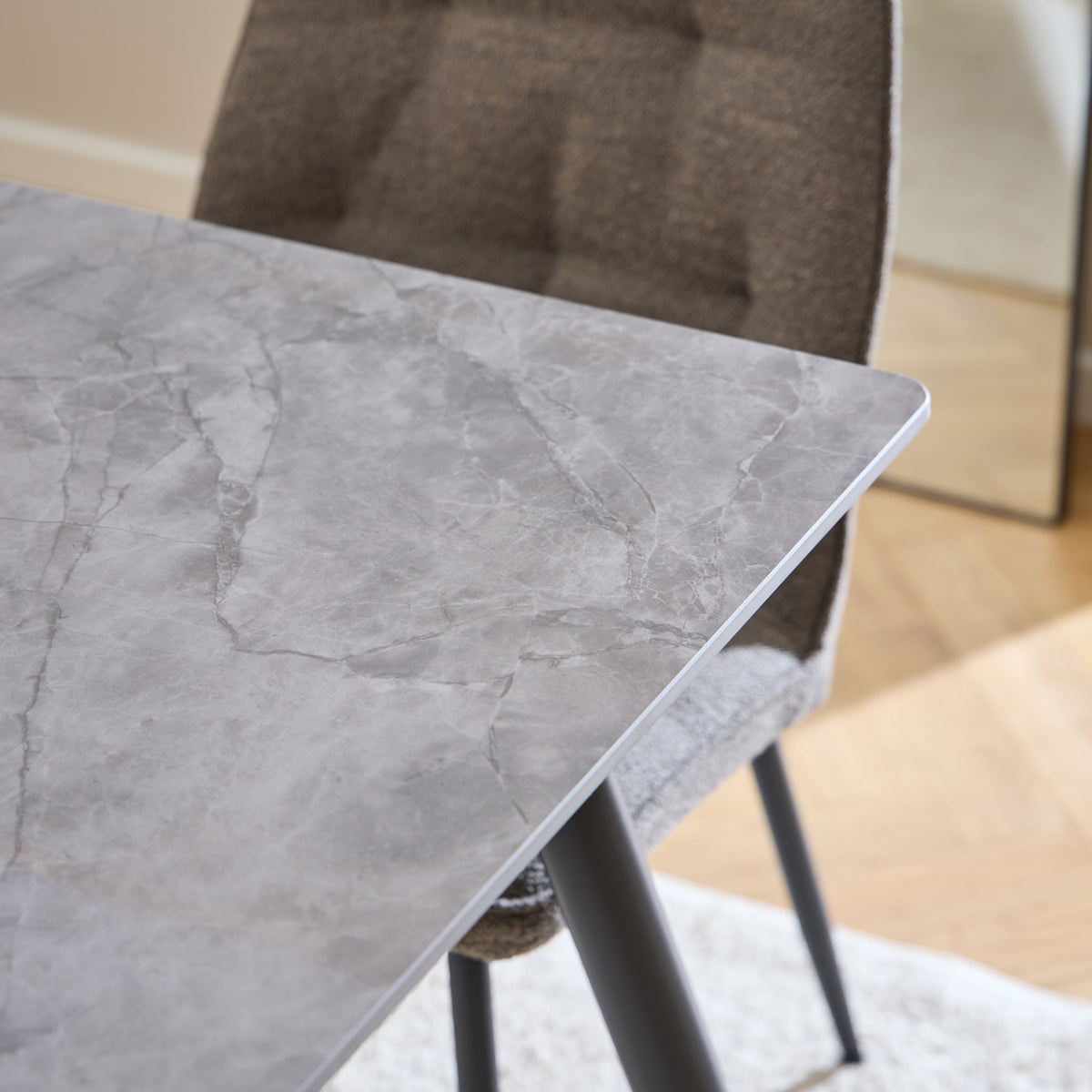 Wicklow Rectangular Dining Table in Grey/Black 140x75cm includes 4 Brooke Dining Chair in Taupe