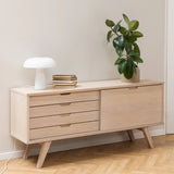 A-Line Sideboard with 4 Drawers and Sliding Door in White Oak