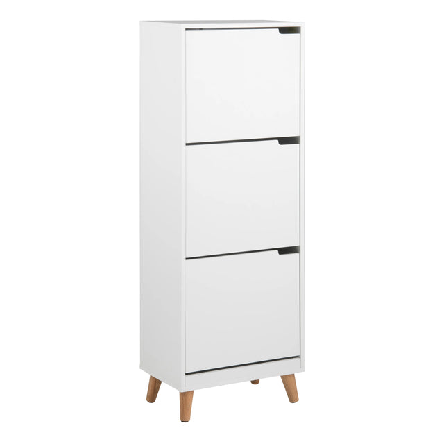 Mitra Shoe Cabinet with 3 Flip Down Doors in White