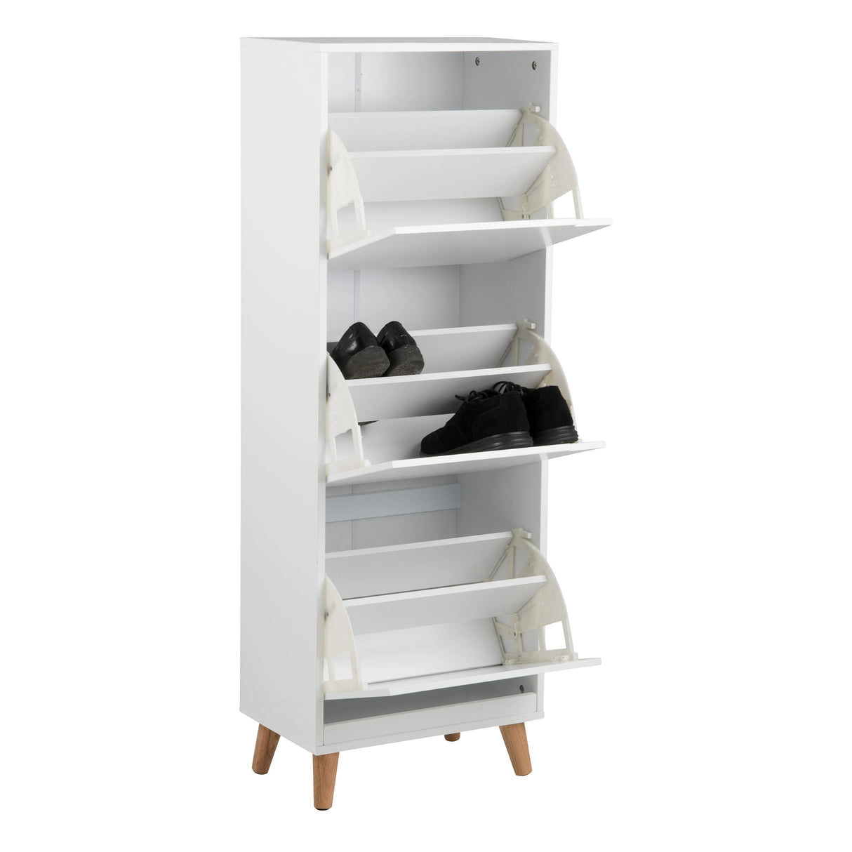 Mitra Shoe Cabinet with 3 Flip Down Doors in White