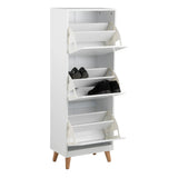 Mitra Shoe Cabinet with 3 Flip Down Doors in White